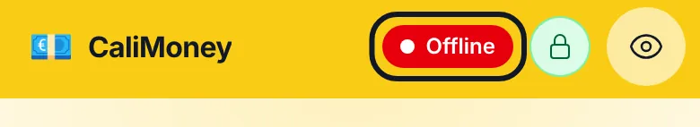 Die Kopfzeile mit dem roten Abzeichen Offline