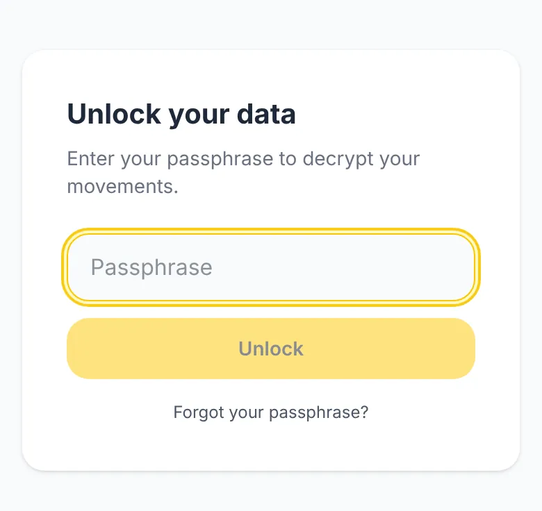 Der Entsperrbildschirm, der nach der Passphrase fragt